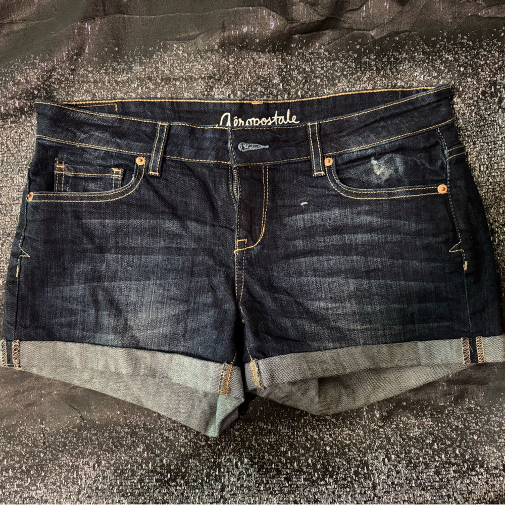 Aeropostale Dark Jean Shorts Folded Hem